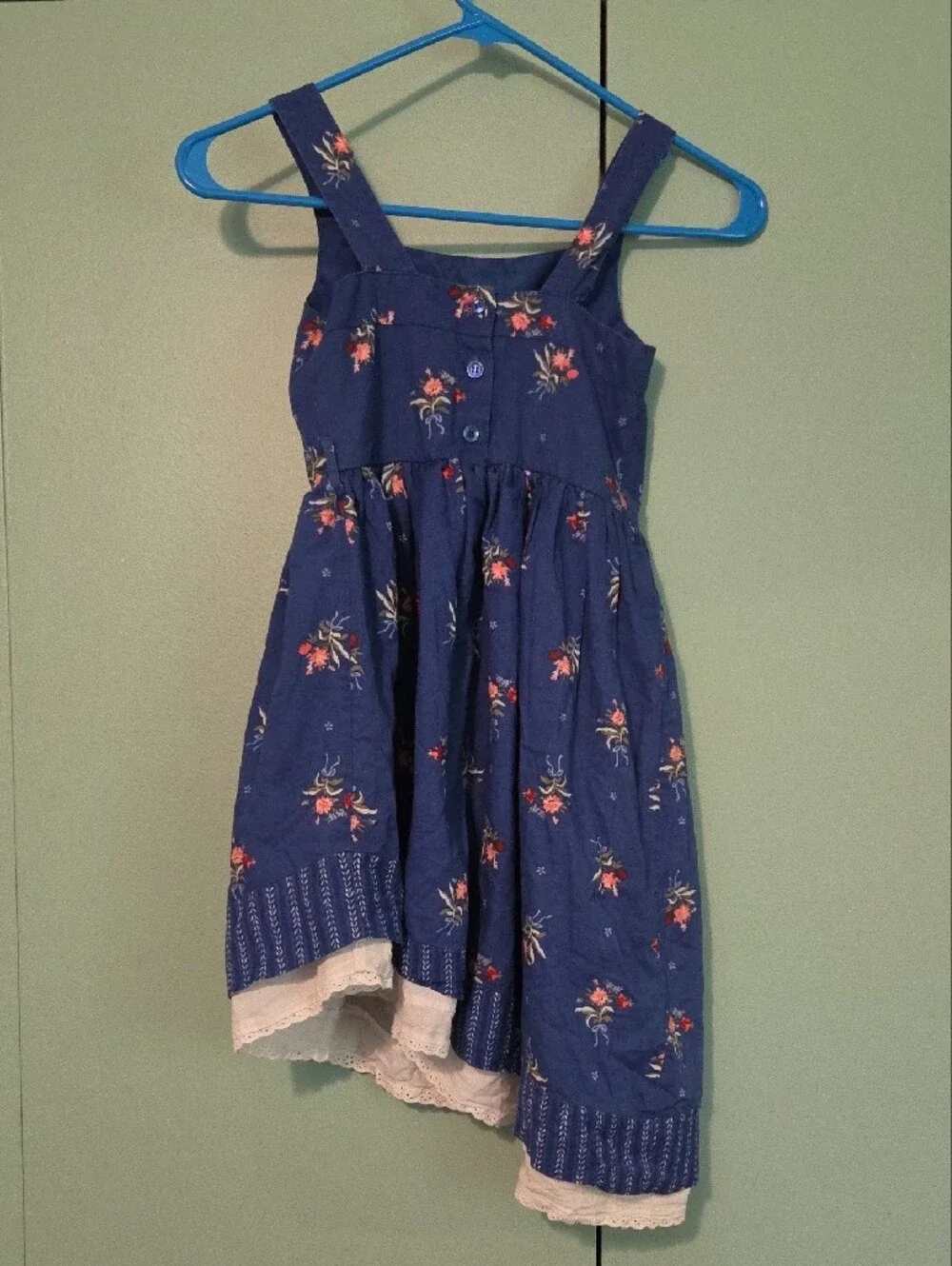 Disney Girls' Navy Blue Floral Sundress with Lace Trim Size 6